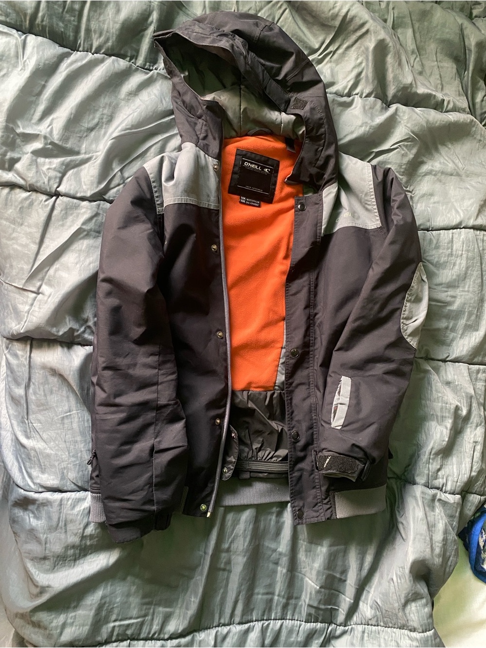 O'Neill Black & Gray Hooded Snow Jacket with Orange Lining